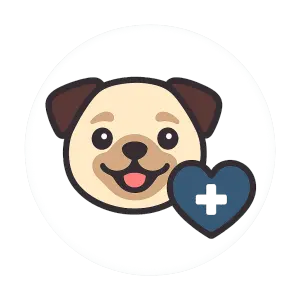 A cheerful pug face icon symbolizing daily care, wellness, and health tips for pugs